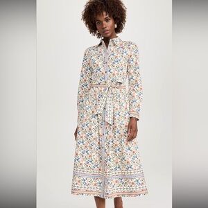 SHOSHANNA kaitlyn belted midi dress in ivory peach blue,2